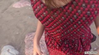 Beautiful teen sucks cock on the beach. POV.mp4