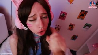 Dva Owerwatch Cosplay. Gamer Girl Ride Dildo & Sucking Cock While Playing.mp4