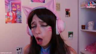 Dva Owerwatch Cosplay. Gamer Girl Ride Dildo & Sucking Cock While Playing.mp4