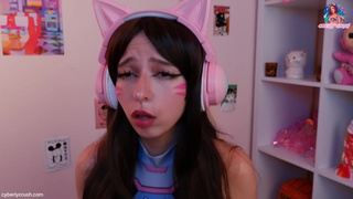 Dva Owerwatch Cosplay. Gamer Girl Ride Dildo & Sucking Cock While Playing.mp4