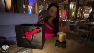 Came on a date with LUSH VIBRO TOY in pussy, public MASTURBATE under the table.mp4