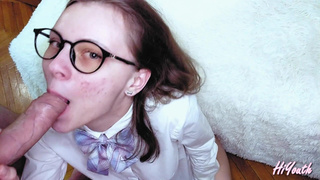 Лама Грей в горячем минете: сперма на очки после страстного БДСМ