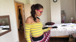 a hot nymphomaniac girl invited a classmate to visit and fucked him at home