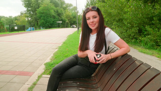 Risky blowjob in the park with cum in the mouth